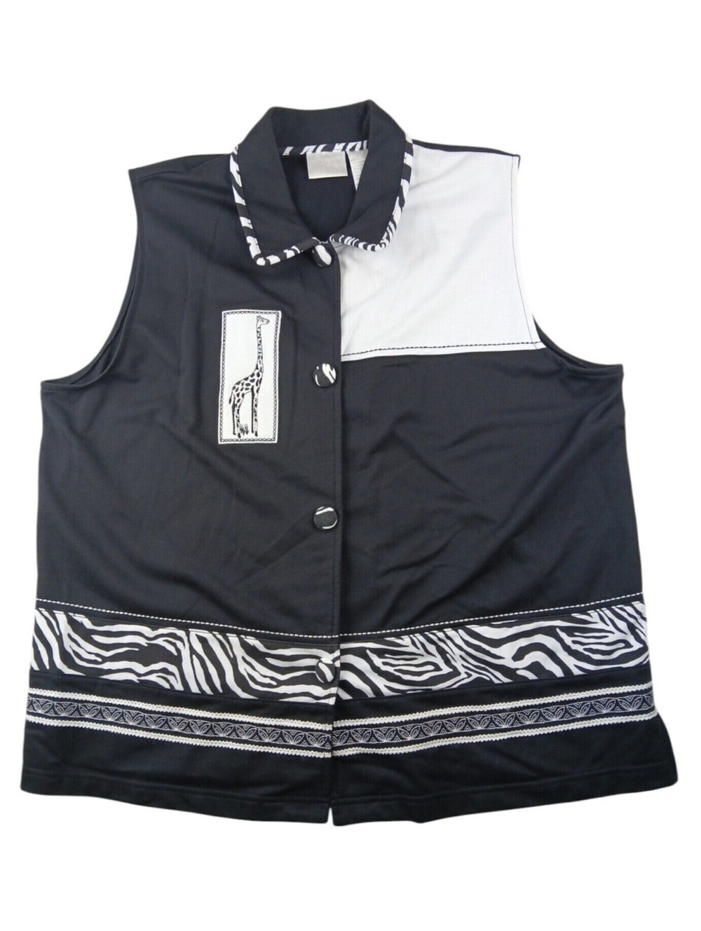 Koret Vest Embroider Giraffe Black White Zebra Print Safari Soft Women's Size XL
